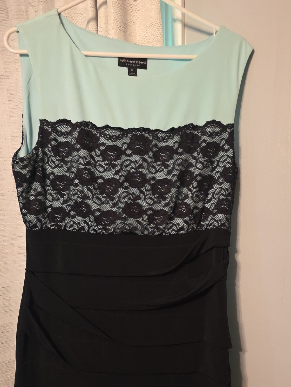 connected apparel Mint and Black Lace Sheath Dress